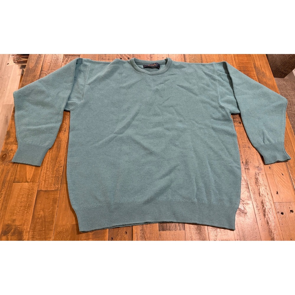 Pringle of Scotland Mens Large Teal Pure New Wool Crewneck Sweater Made Scotland - Picture 10 of 10